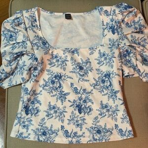 Floral Blue and White Women's Top